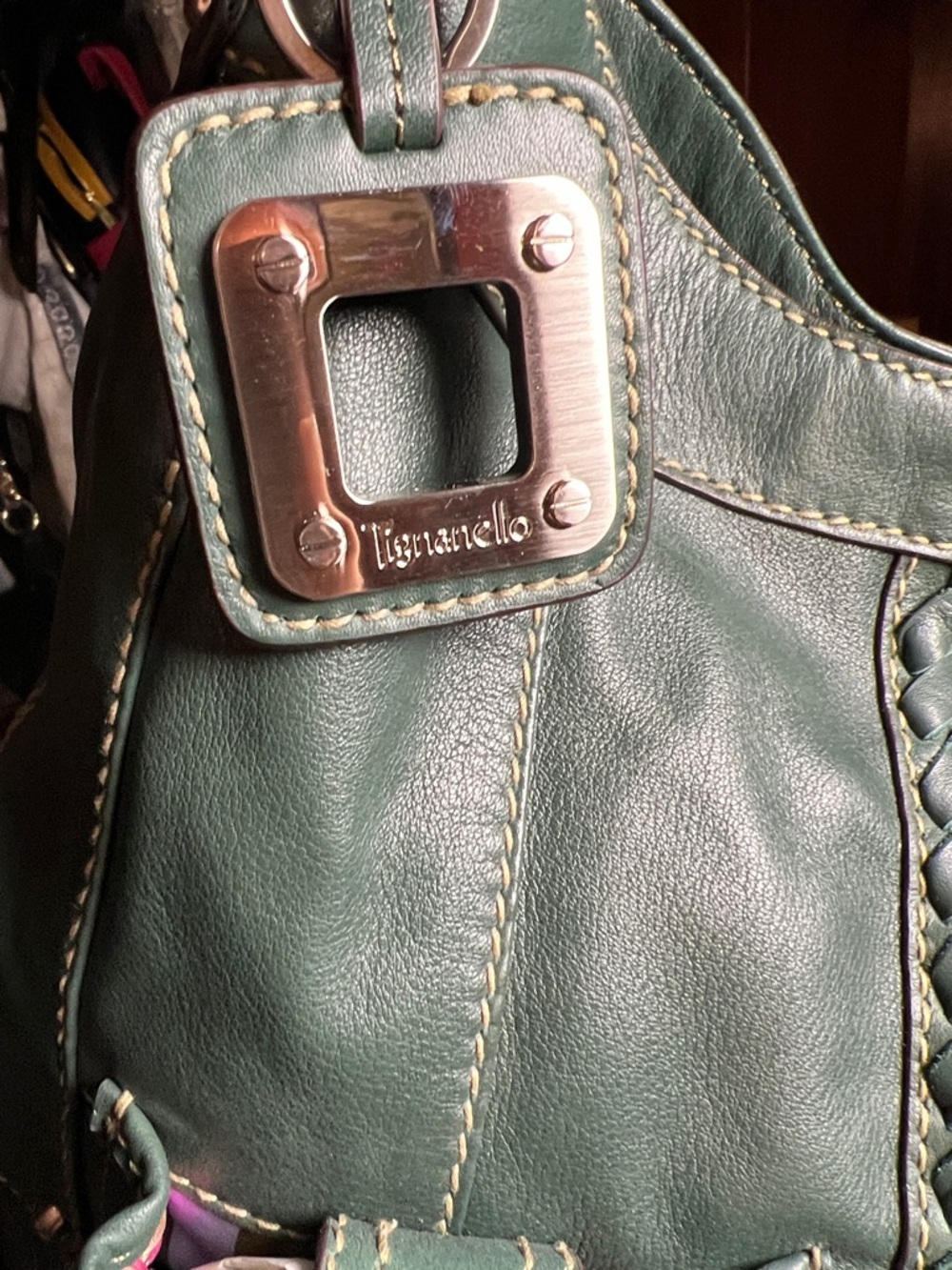 Tignanello Women’s Green Leather Satchel Handbag - Picture 2 of 4